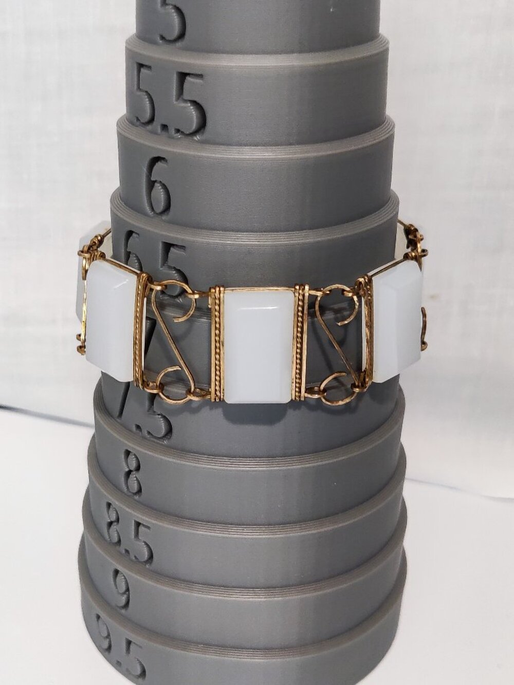 Vintage MCM White Lucite Panel Gold Tone Bracelet
